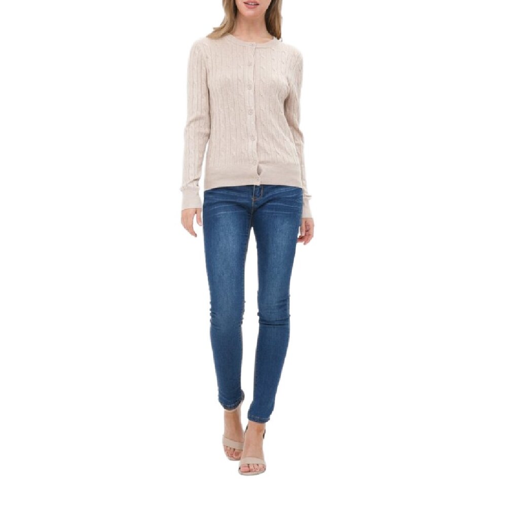 NWT- Women's Cielo Soft and Sexy Cable Knit Cardigan, Khaki - Picture 6 of 6